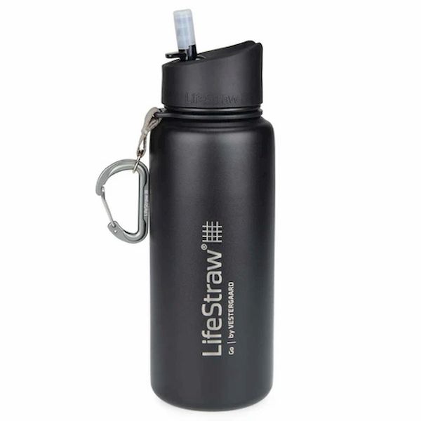 LifeStraw® GO Stainless Steel BLACK 2-stage survival water filter with thermal insulation